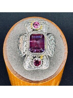 Sarda Sterling Silver 925 Mystic Quartz Amethyst Statement Ring Size 9.75